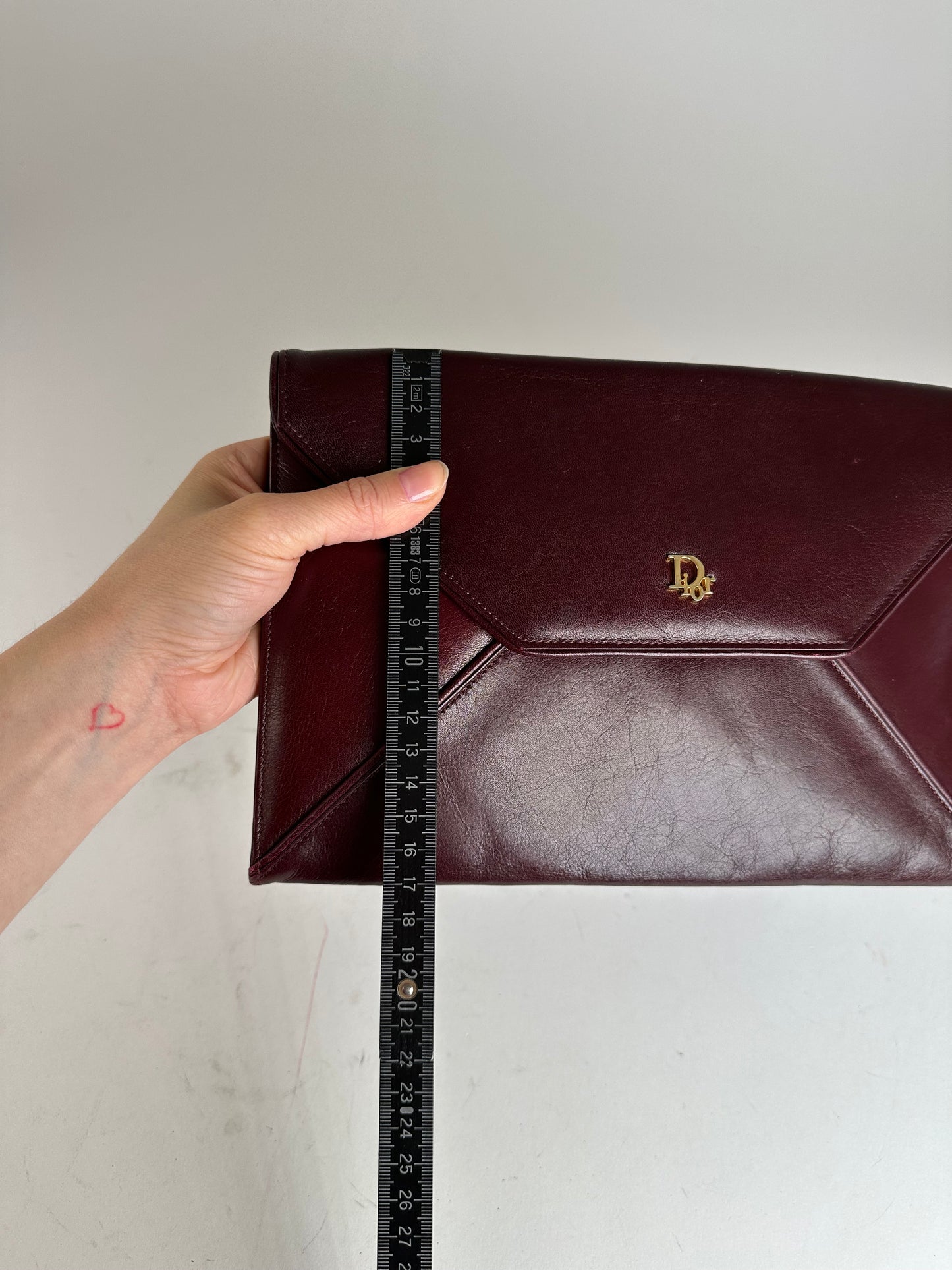 Vintage Dior Leather Envelope Clutch Burgundy