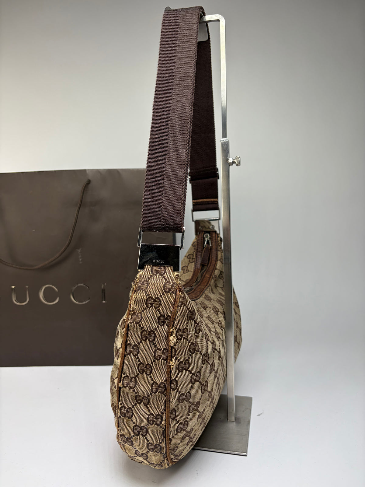 Vintage Gucci GG Supreme Hobo Bag Late 2000s Beige Brown