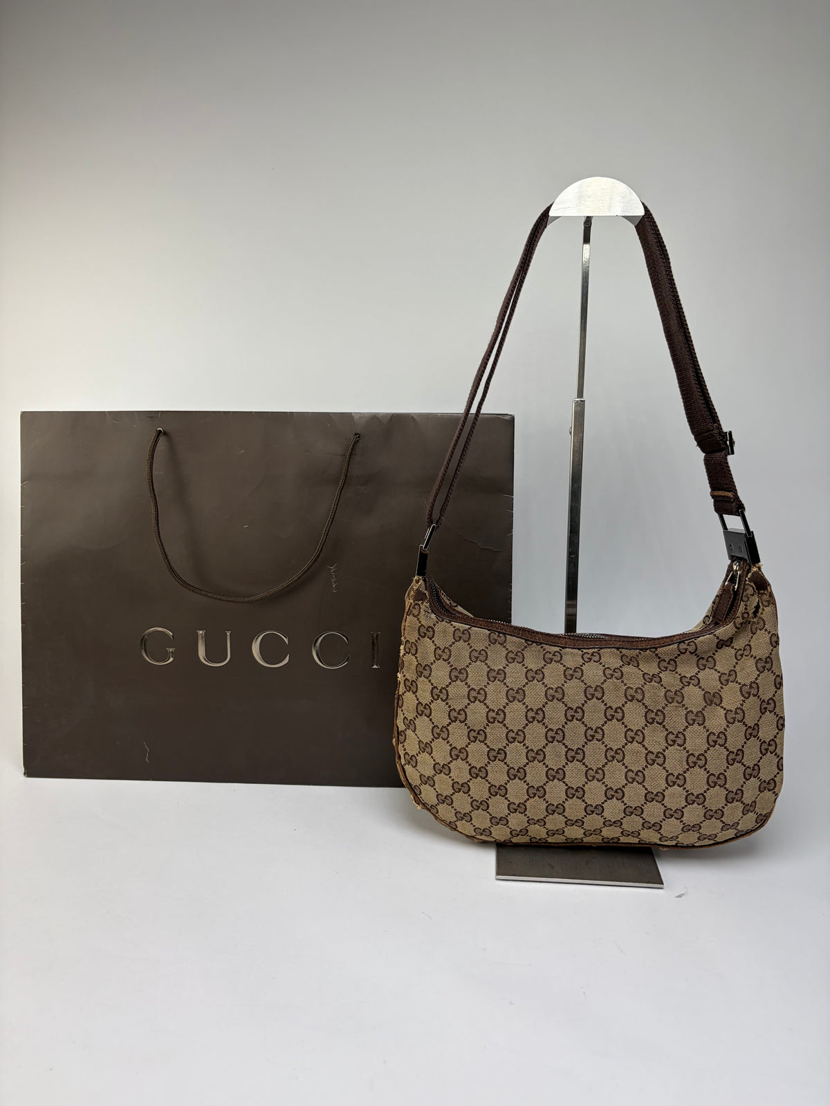 Vintage Gucci GG Supreme Hobo Bag Late 2000s Beige Brown