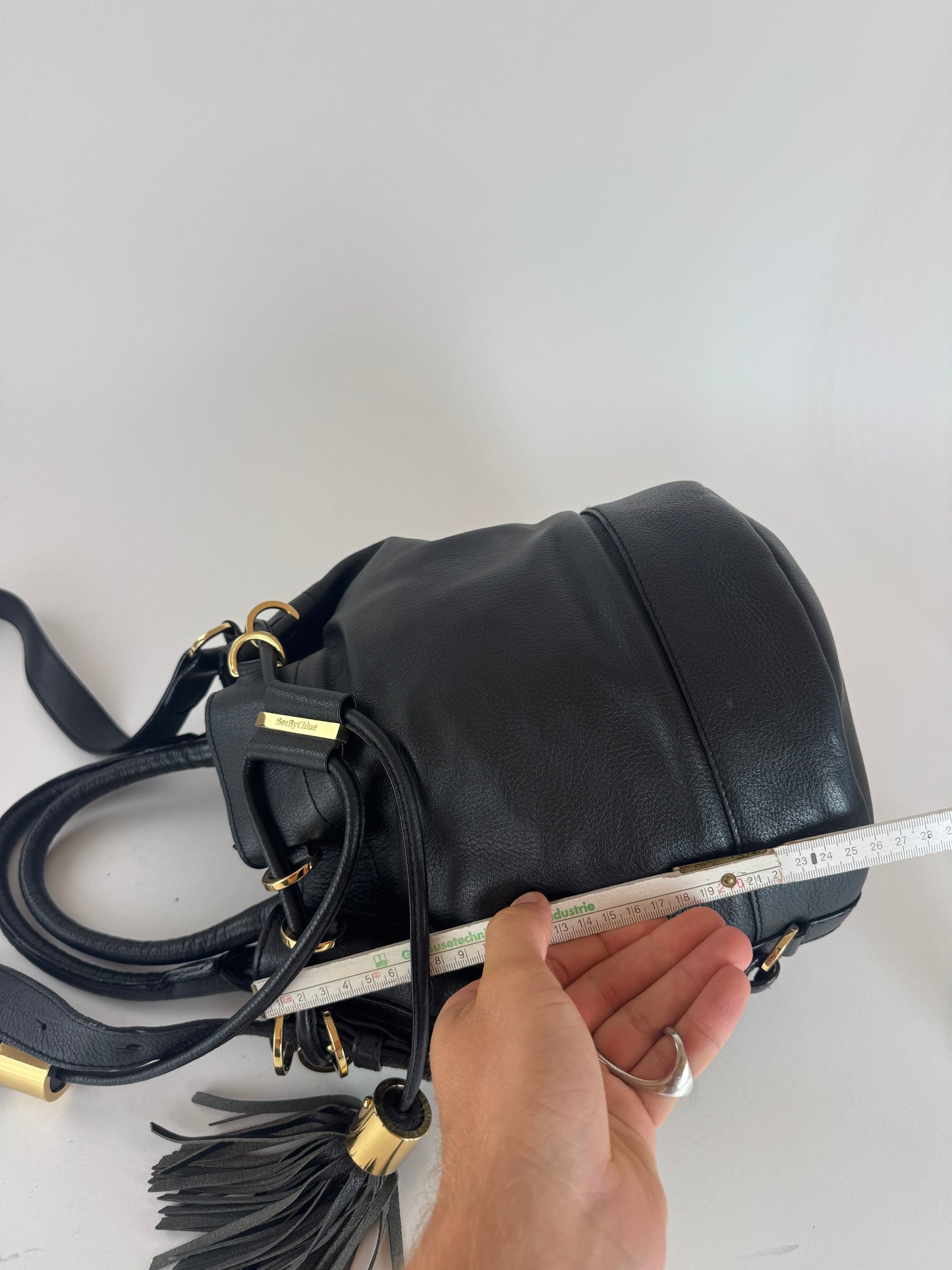Sac seau vintage en cuir noir CHLOE 2 voies