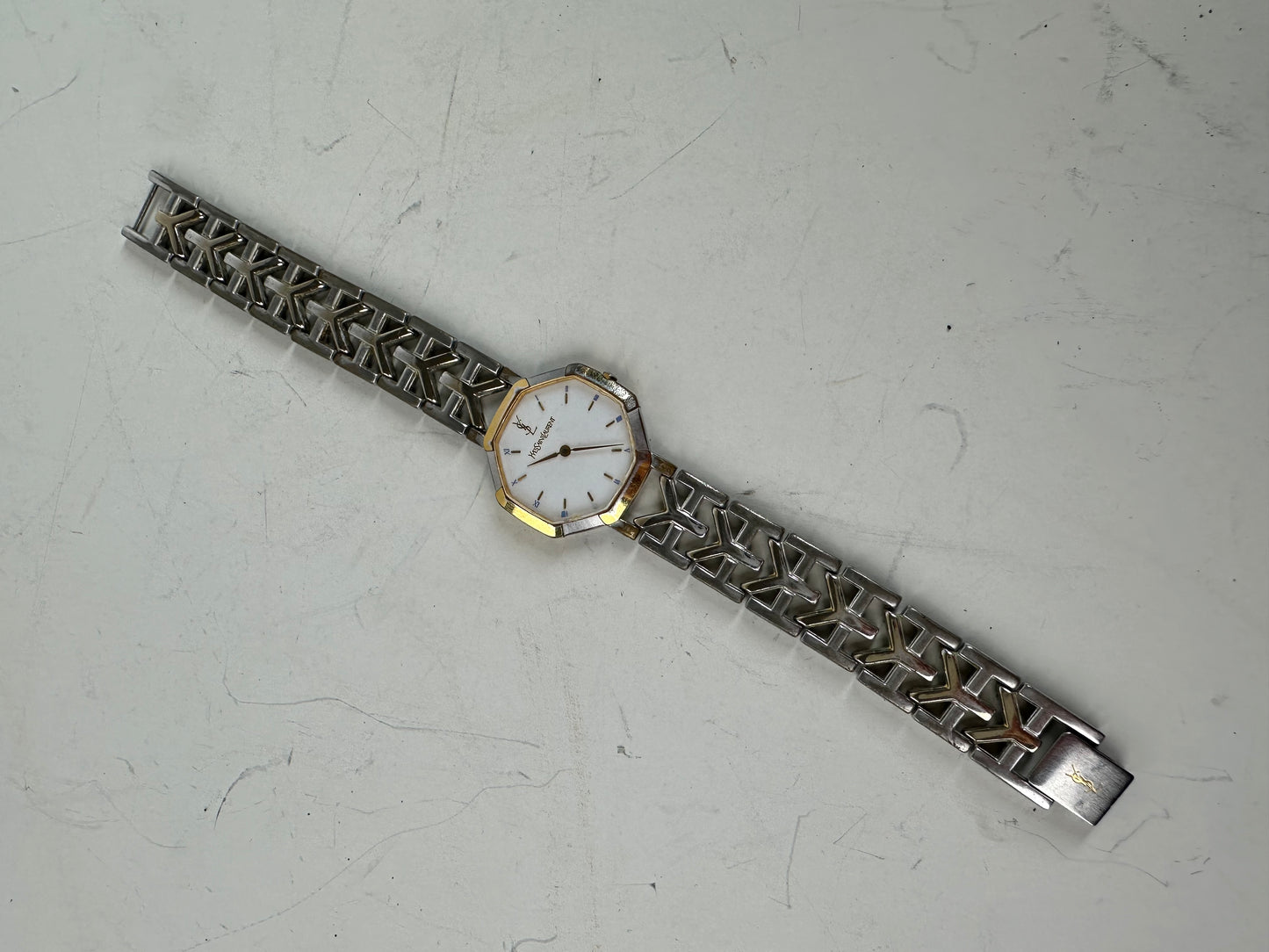 Vintage Saint Laurent Bracelet Watch White Gold-Tone