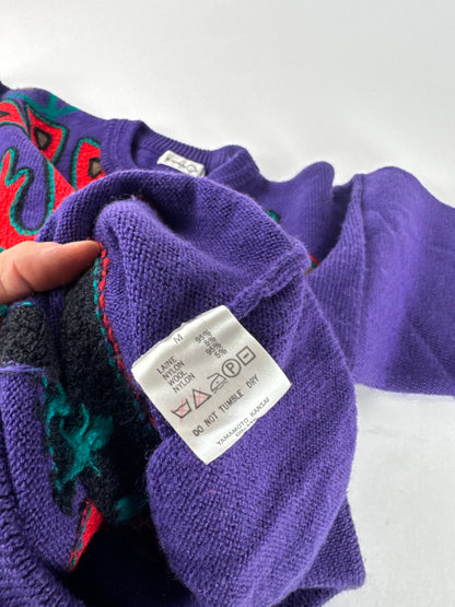 Vintage Kansai Wool Sweater Abstract Purple red Green M