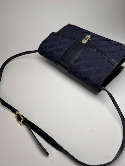 Sac vintage en cuir monogramme Balenciaga bleu marine