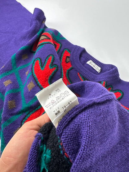 Vintage Kansai Wool Sweater Abstract Purple red Green M