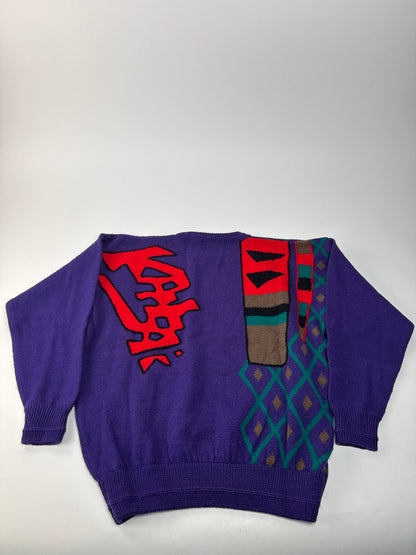 Vintage Kansai Wool Sweater Abstract Purple red Green M