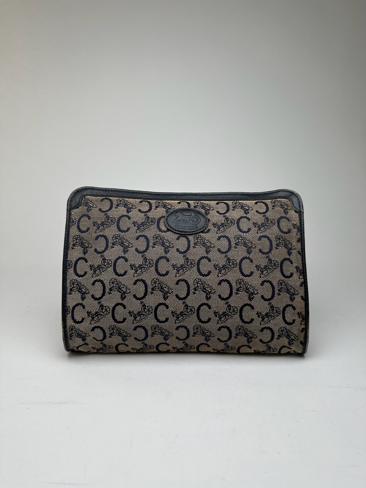 Vintage Celine Macadam Monogram Canvas Leather Clutch