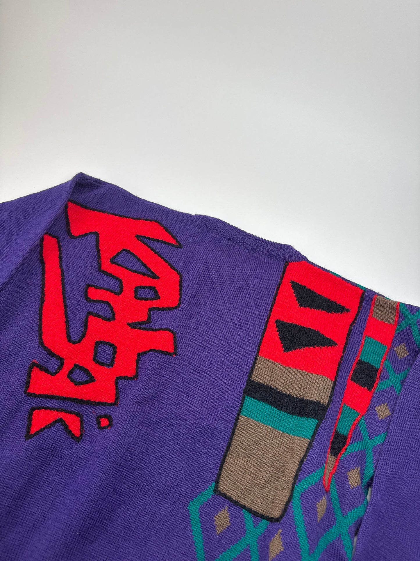 Vintage Kansai Wool Sweater Abstract Purple red Green M