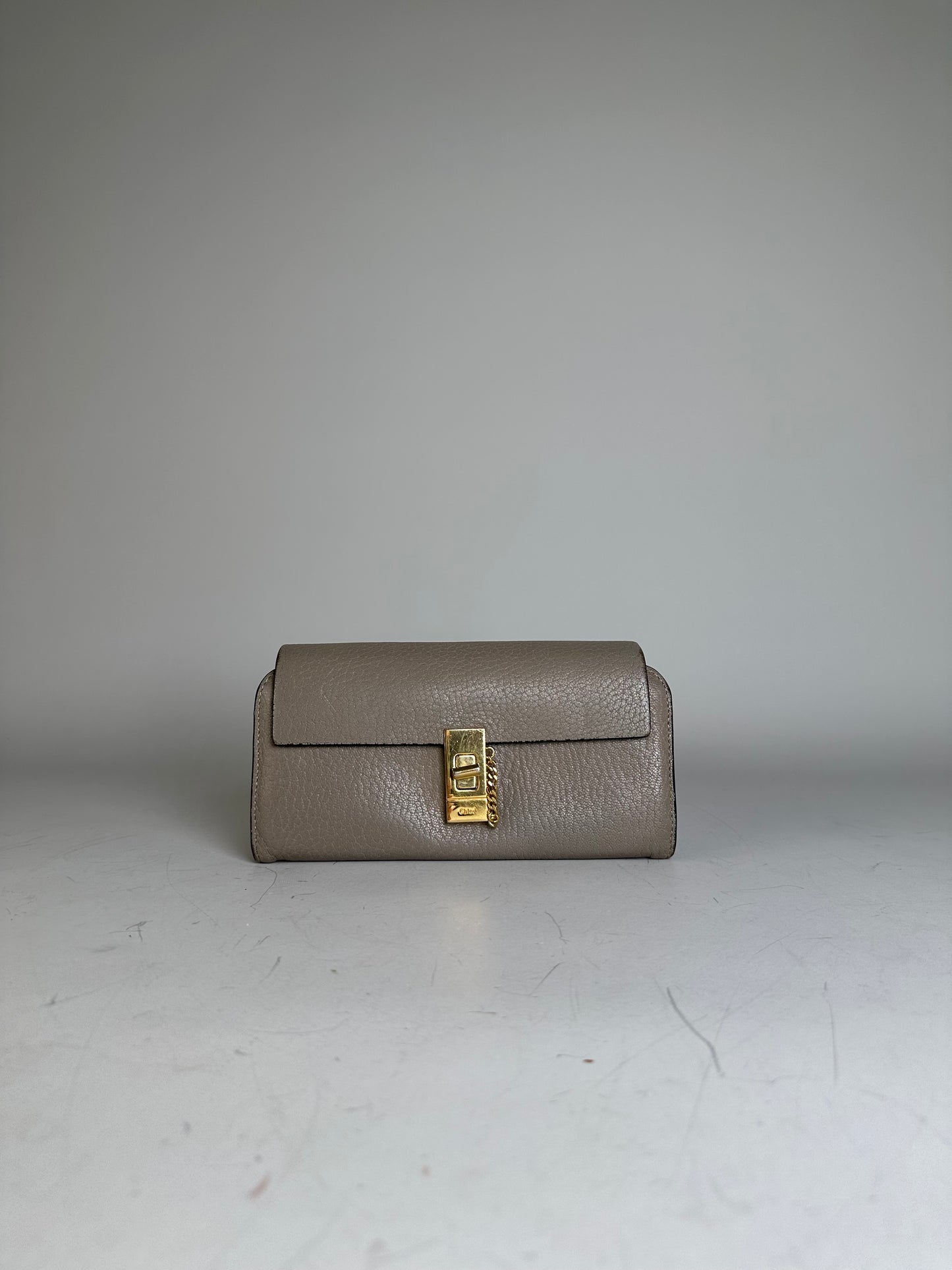 Vintage Chloe Grained Leather Wallet Taupe Gold-Tone