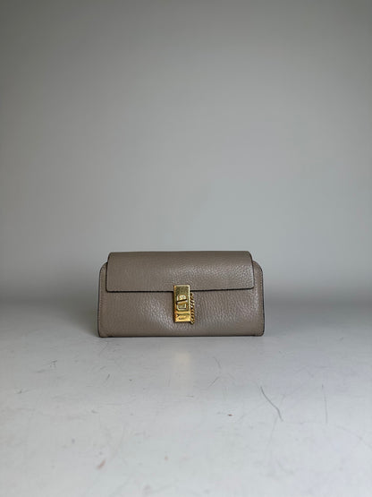 Vintage Chloe Grained Leather Wallet Taupe Gold-Tone