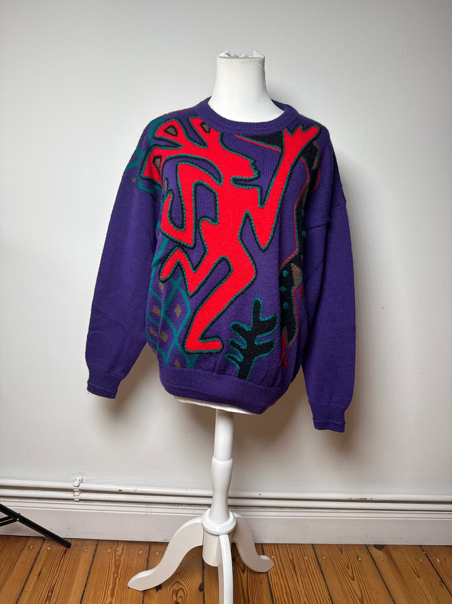Vintage Kansai Wool Sweater Abstract Purple red Green M
