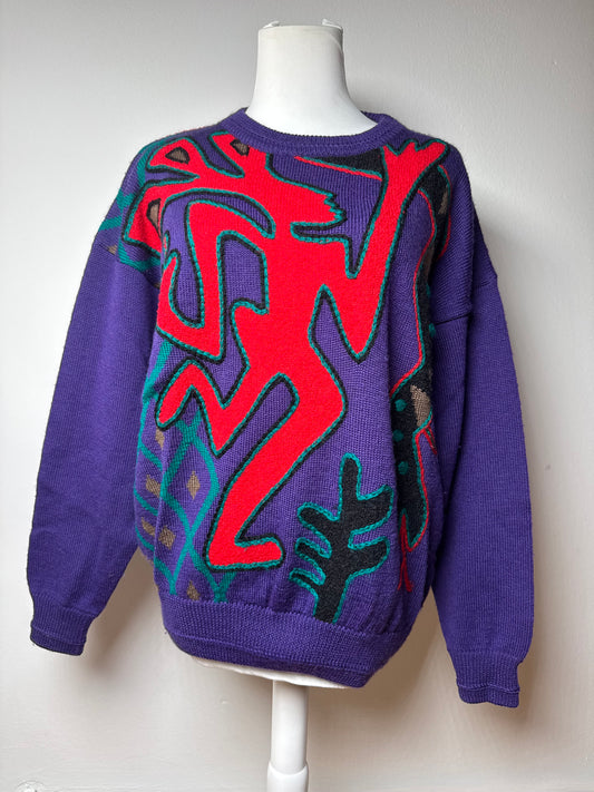 Vintage Kansai Wool Sweater Abstract Purple red Green M
