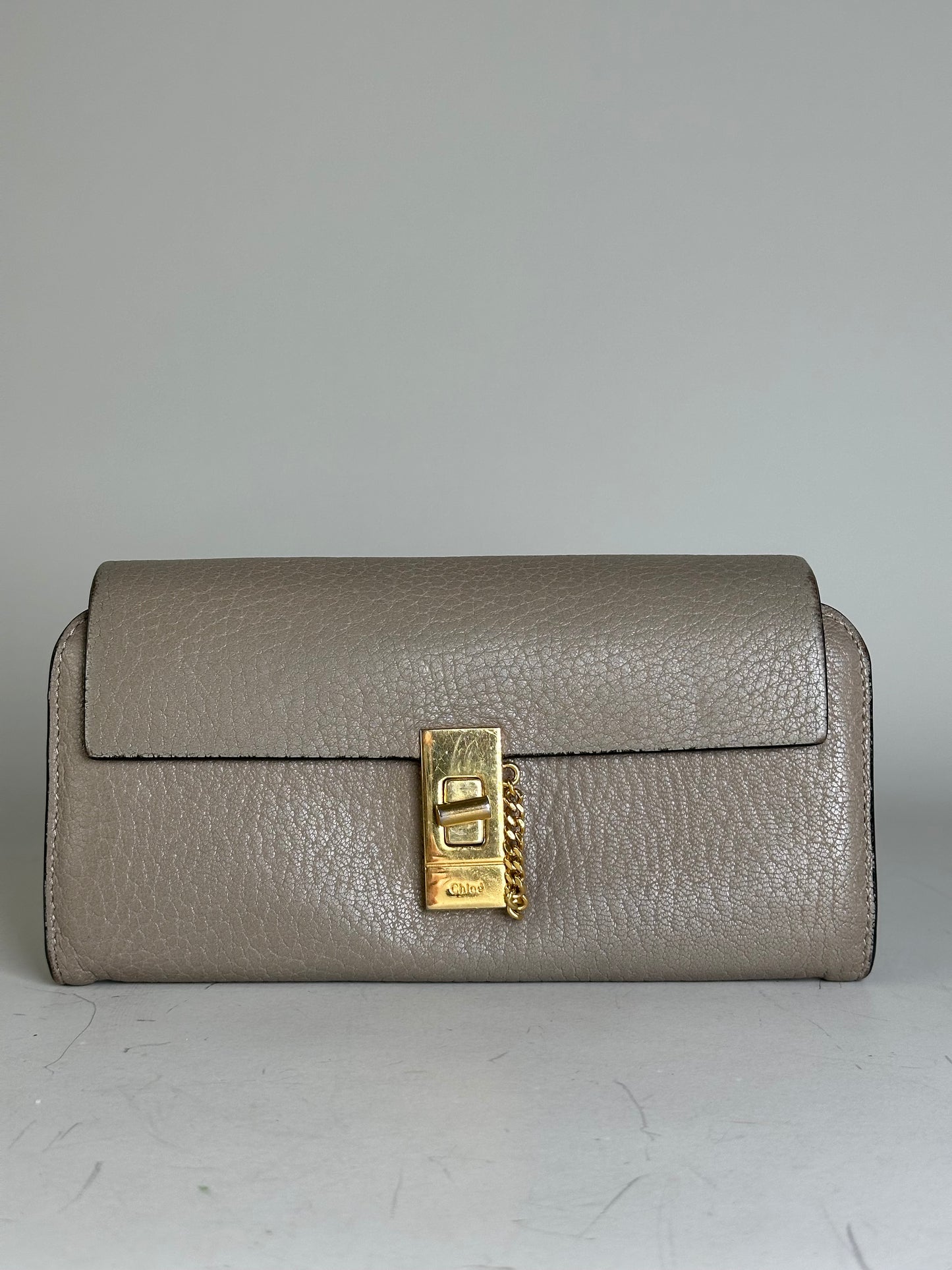 Vintage Chloe Grained Leather Wallet Taupe Gold-Tone