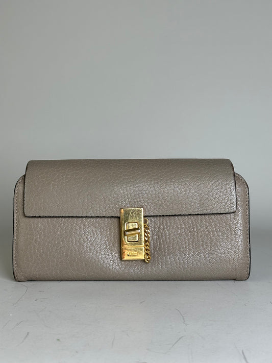 Vintage Chloe Grained Leather Wallet Taupe Gold-Tone