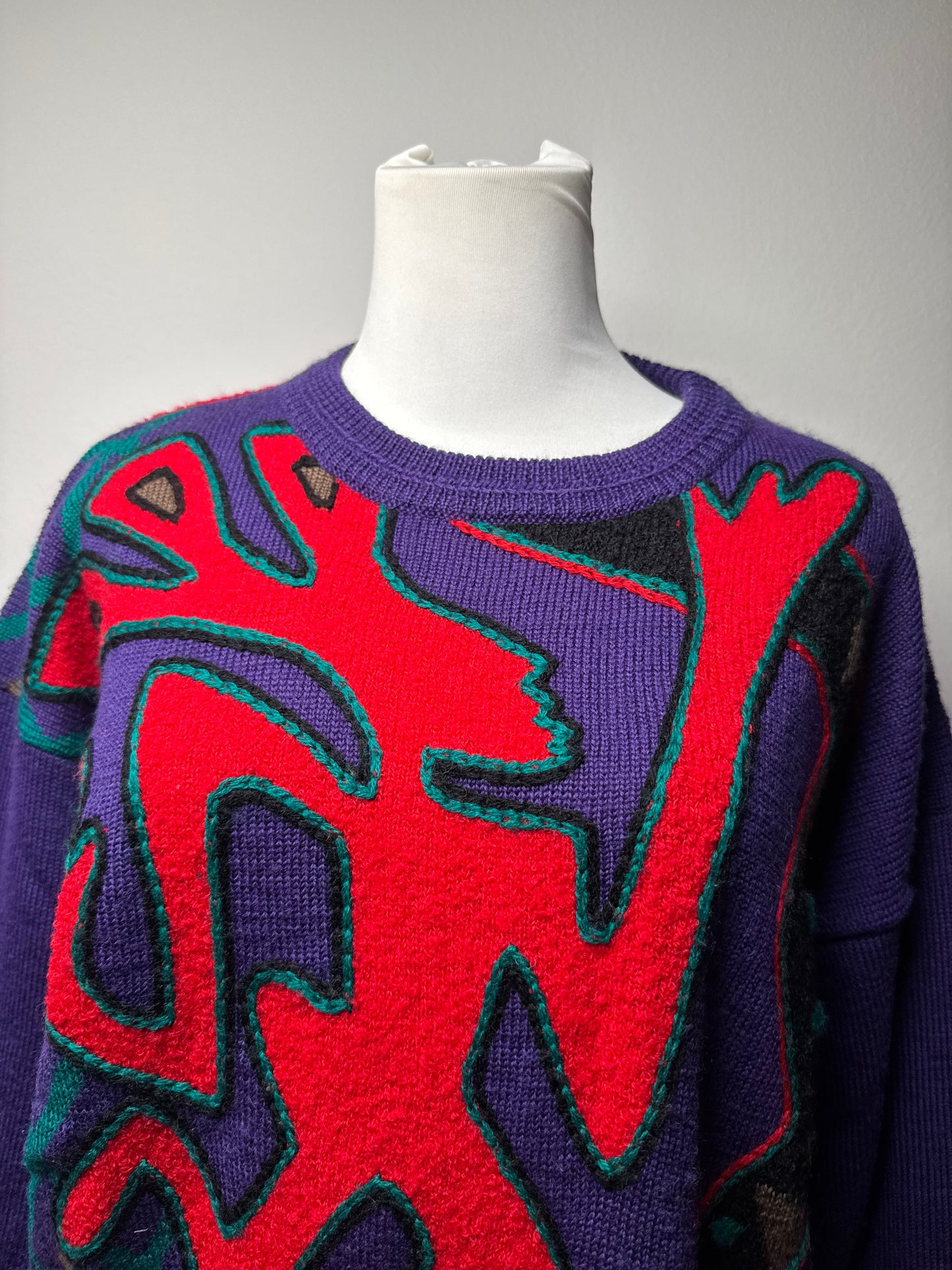 Vintage Kansai Wool Sweater Abstract Purple red Green M