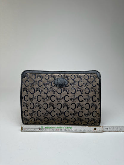 Vintage Celine Macadam Monogram Canvas Leather Clutch
