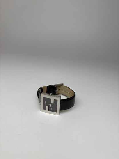 Vintage Fendi Square Watch Patent Leather Strap Late 1990s Black