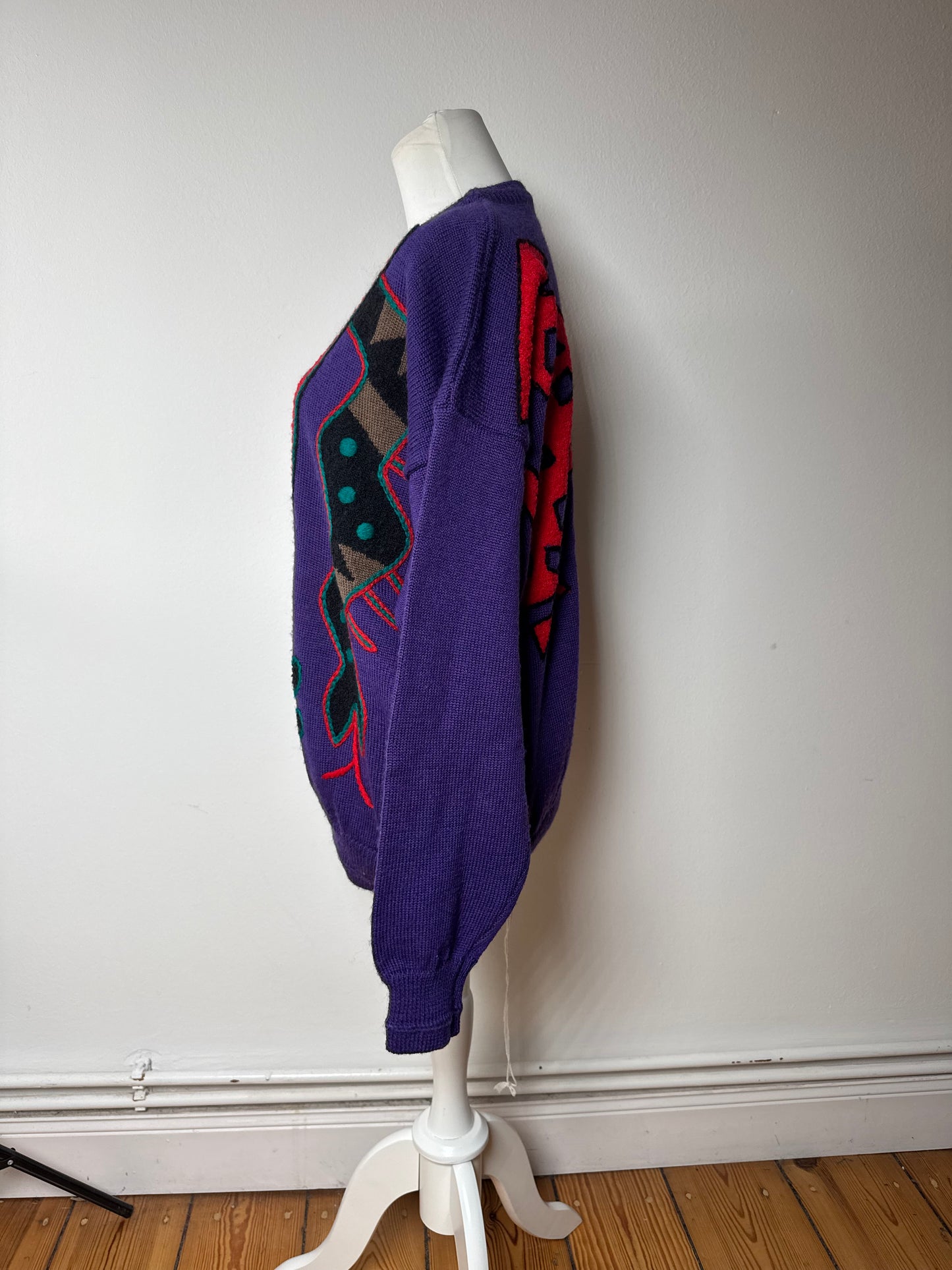 Vintage Kansai Wool Sweater Abstract Purple red Green M