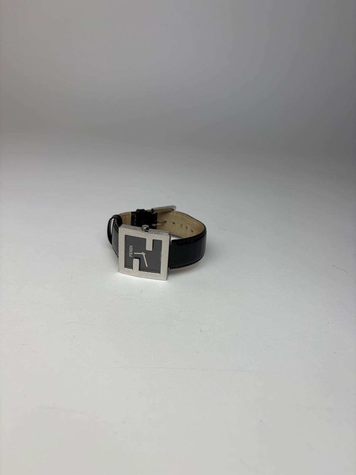 Vintage Fendi Square Watch Patent Leather Strap Late 1990s Black