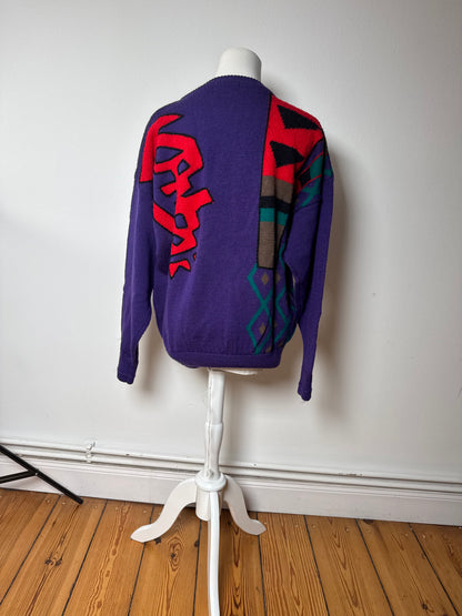 Vintage Kansai Wool Sweater Abstract Purple red Green M