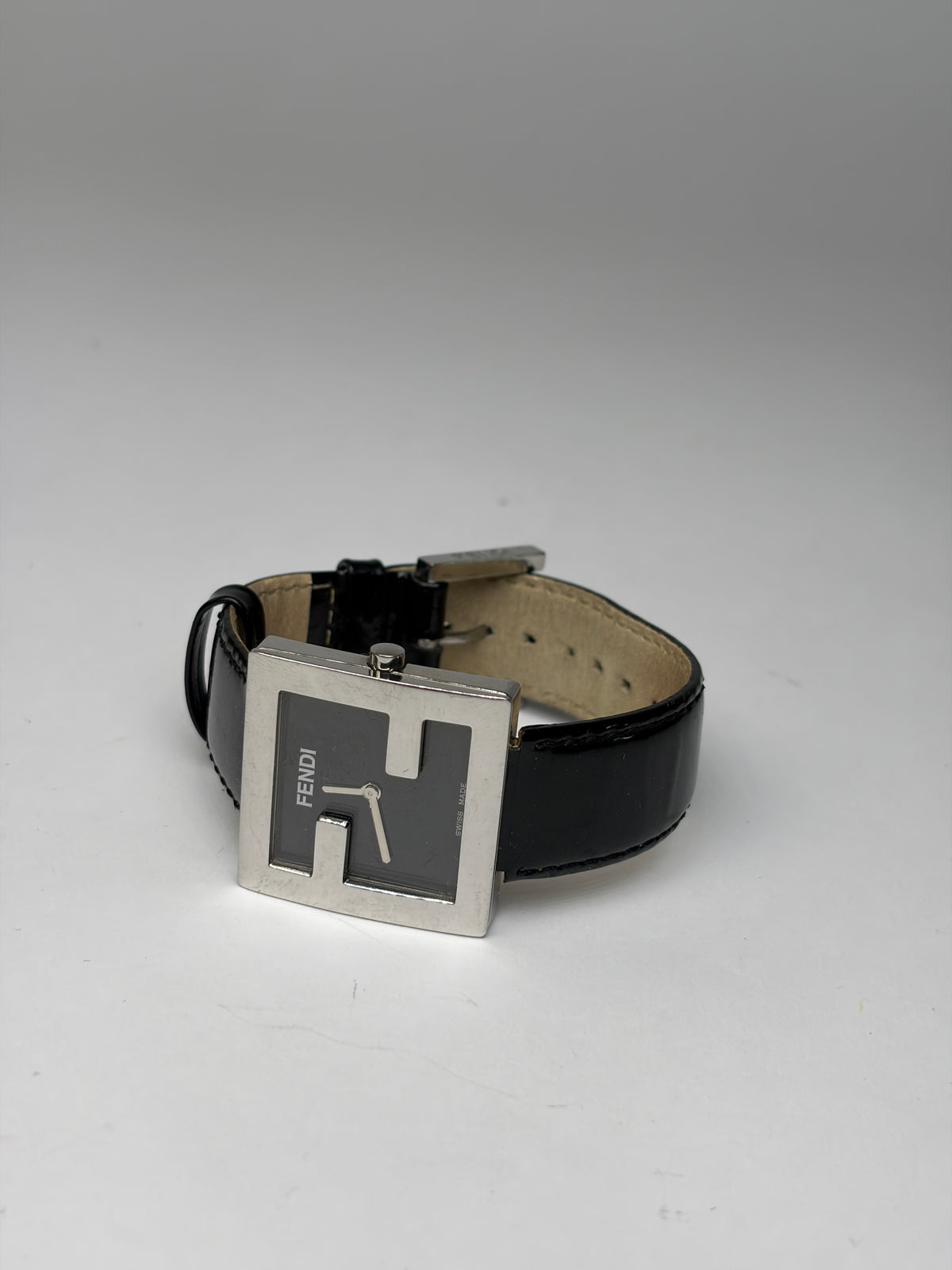 Vintage Fendi Square Watch Patent Leather Strap Late 1990s Black