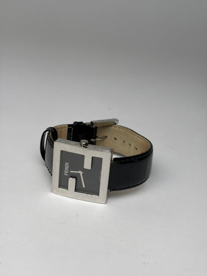 Vintage Fendi Square Watch Patent Leather Strap Late 1990s Black