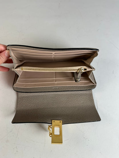 Vintage Chloe Grained Leather Wallet Taupe Gold-Tone