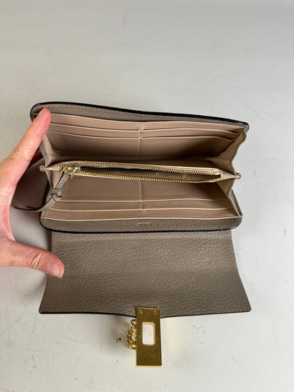 Vintage Chloe Grained Leather Wallet Taupe Gold-Tone