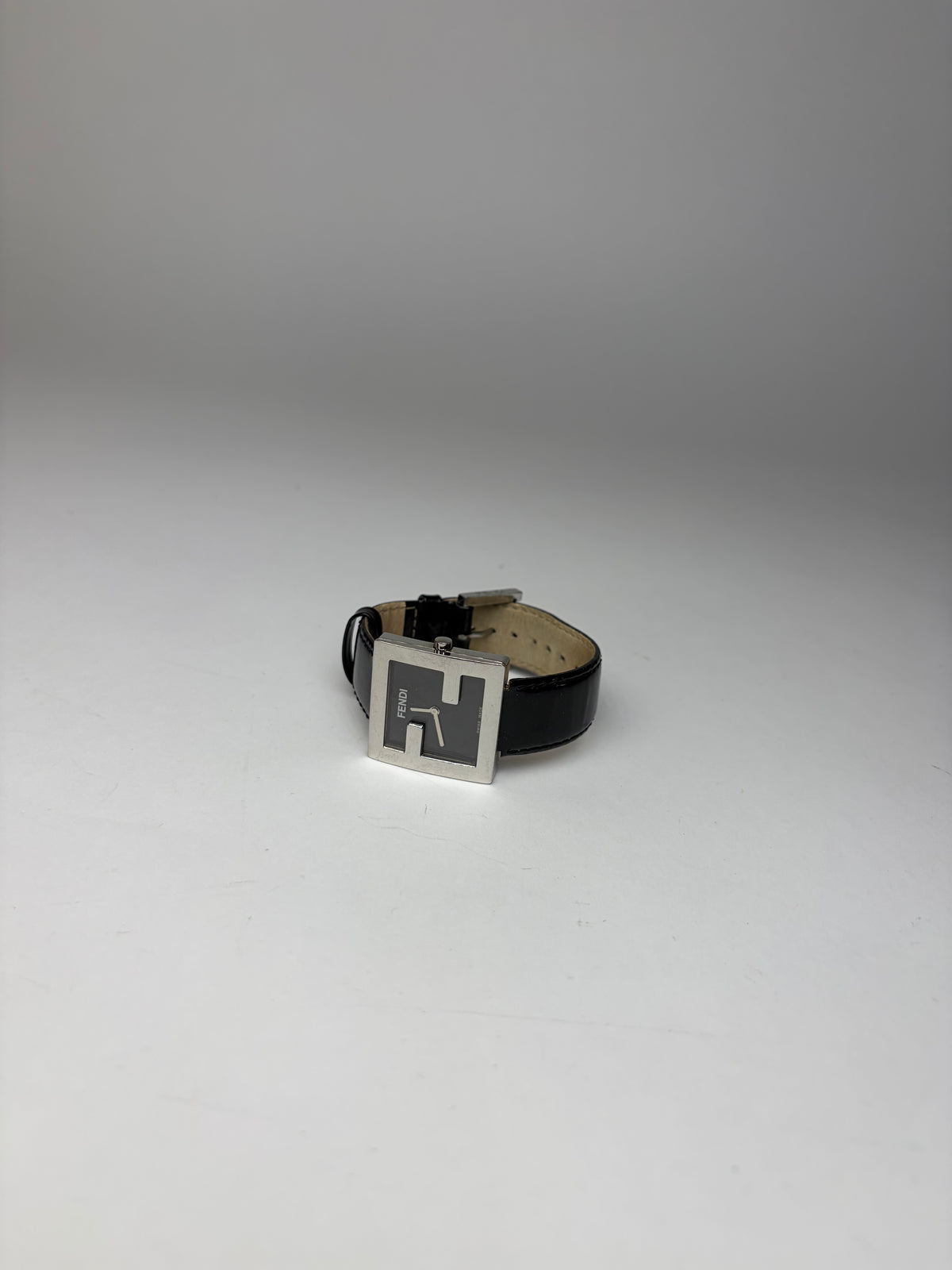 Vintage Fendi Square Watch Patent Leather Strap Late 1990s Black