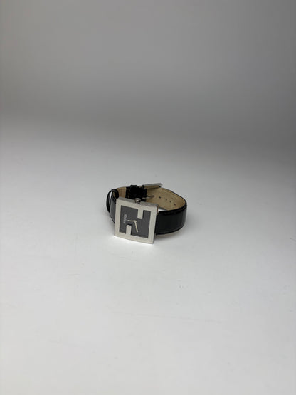Vintage Fendi Square Watch Patent Leather Strap Late 1990s Black