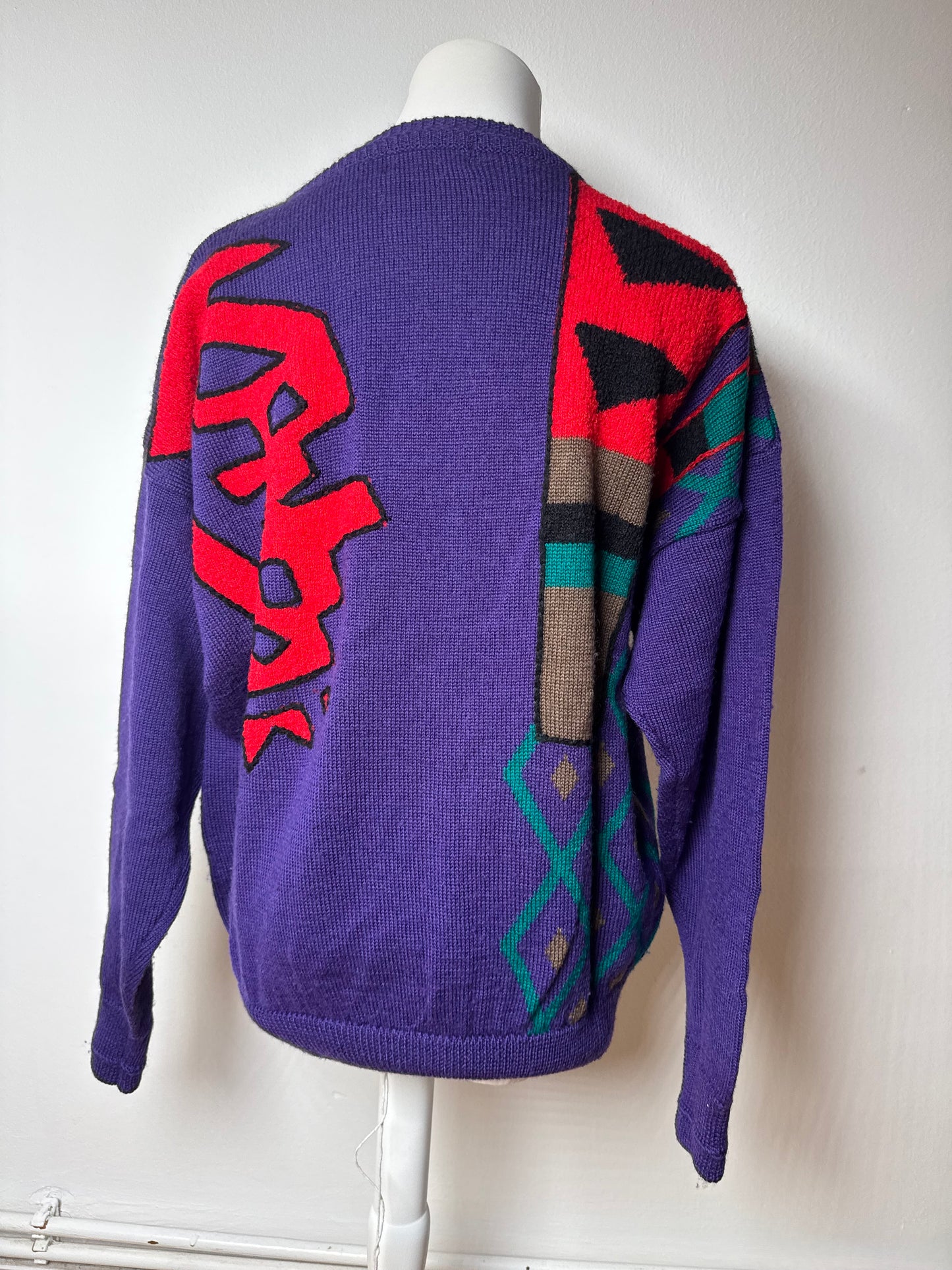 Vintage Kansai Wool Sweater Abstract Purple red Green M