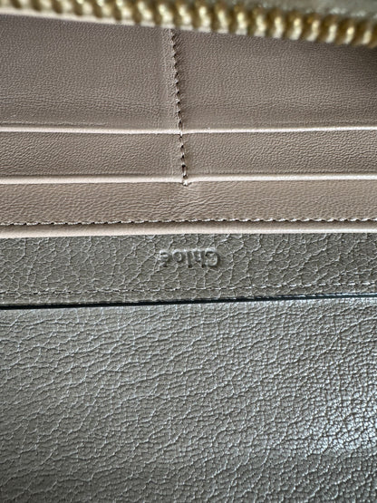 Vintage Chloe Grained Leather Wallet Taupe Gold-Tone