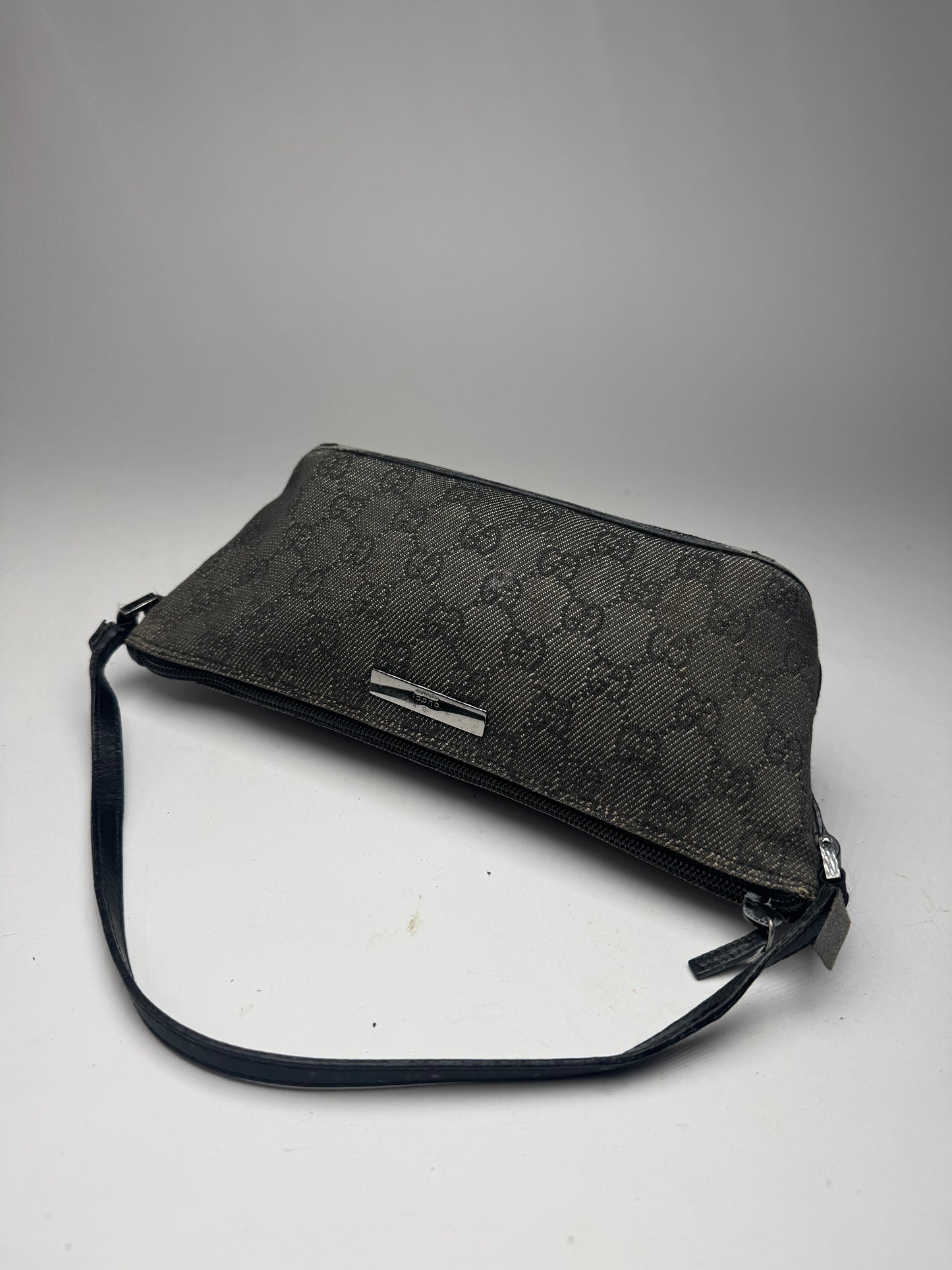 Vintage Gucci Monogram Canvas Baguette bag black