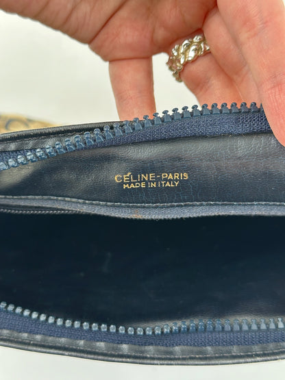 Vintage Celine Macadam Monogram Canvas Leather Clutch