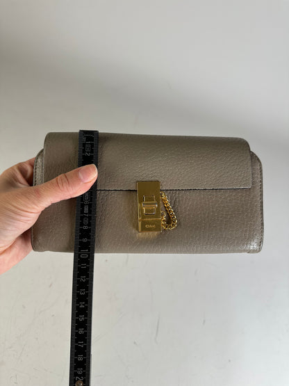 Vintage Chloe Grained Leather Wallet Taupe Gold-Tone