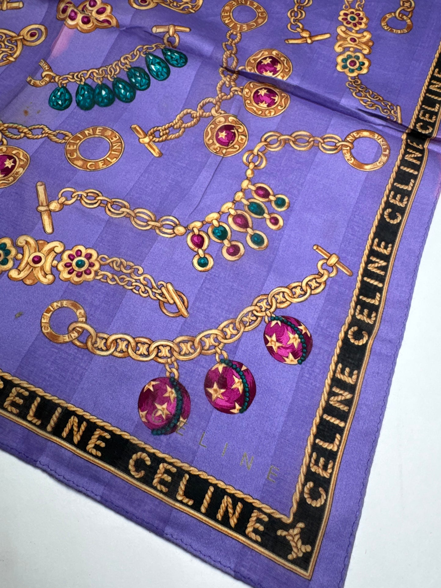 Vintage Celine Paris Scarf Purple Gold