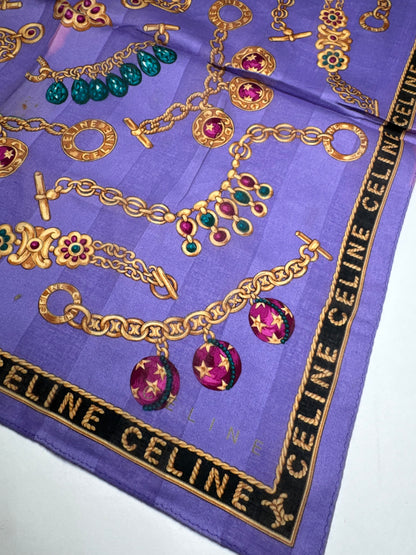 Vintage Celine Paris Scarf Purple Gold