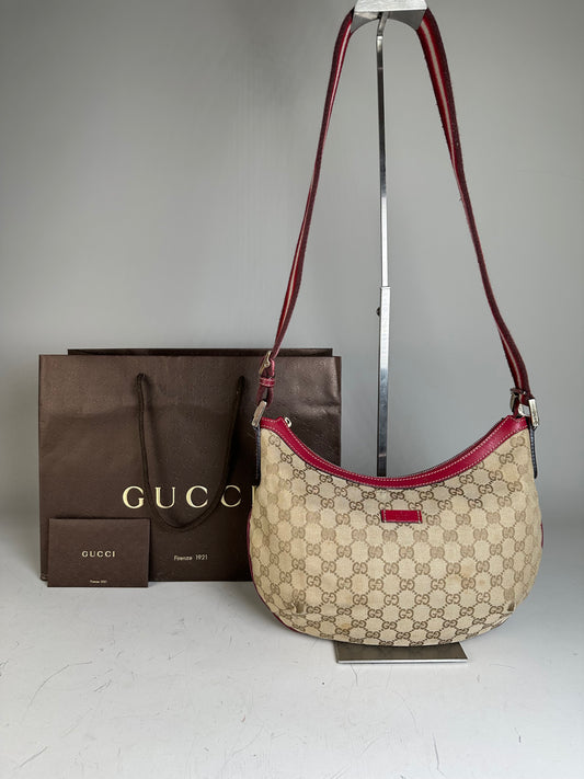 Vintage Gucci GG Supreme Shoulder Bag Beige Red