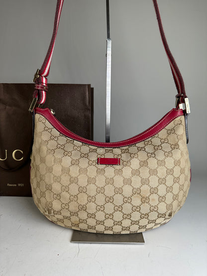 Vintage Gucci GG Supreme Shoulder Bag Beige Red