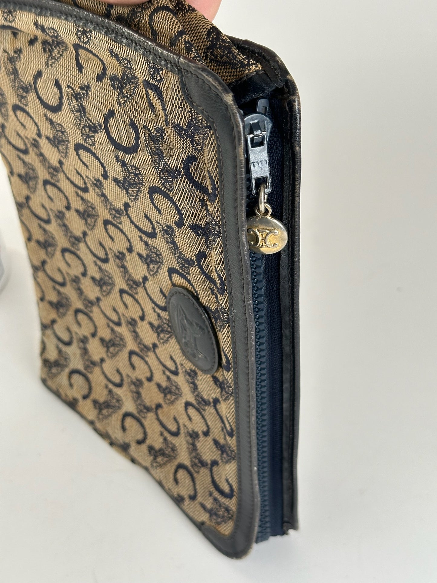 Vintage Celine Macadam Monogram Canvas Leather Clutch