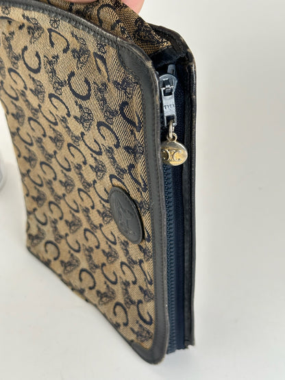 Vintage Celine Macadam Monogram Canvas Leather Clutch