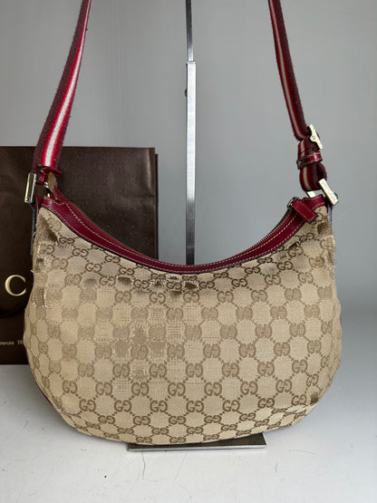 Vintage Gucci GG Supreme Shoulder Bag Beige Red