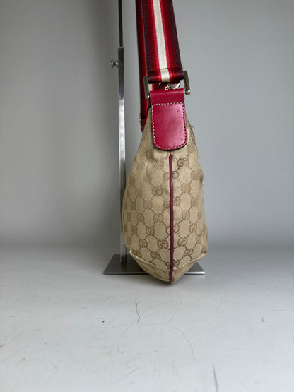 Vintage Gucci GG Supreme Shoulder Bag Beige Red