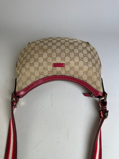 Vintage Gucci GG Supreme Shoulder Bag Beige Red