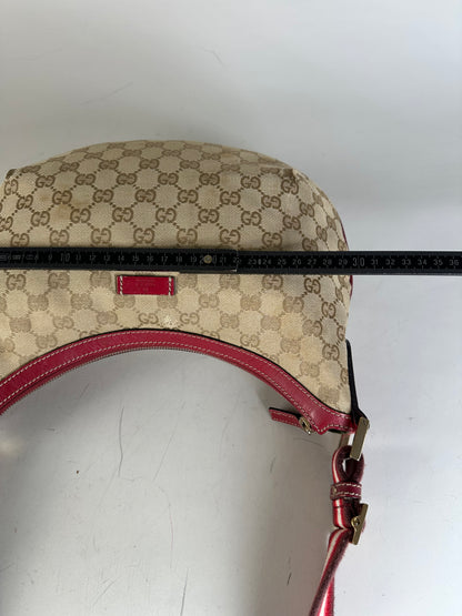 Vintage Gucci GG Supreme Shoulder Bag Beige Red