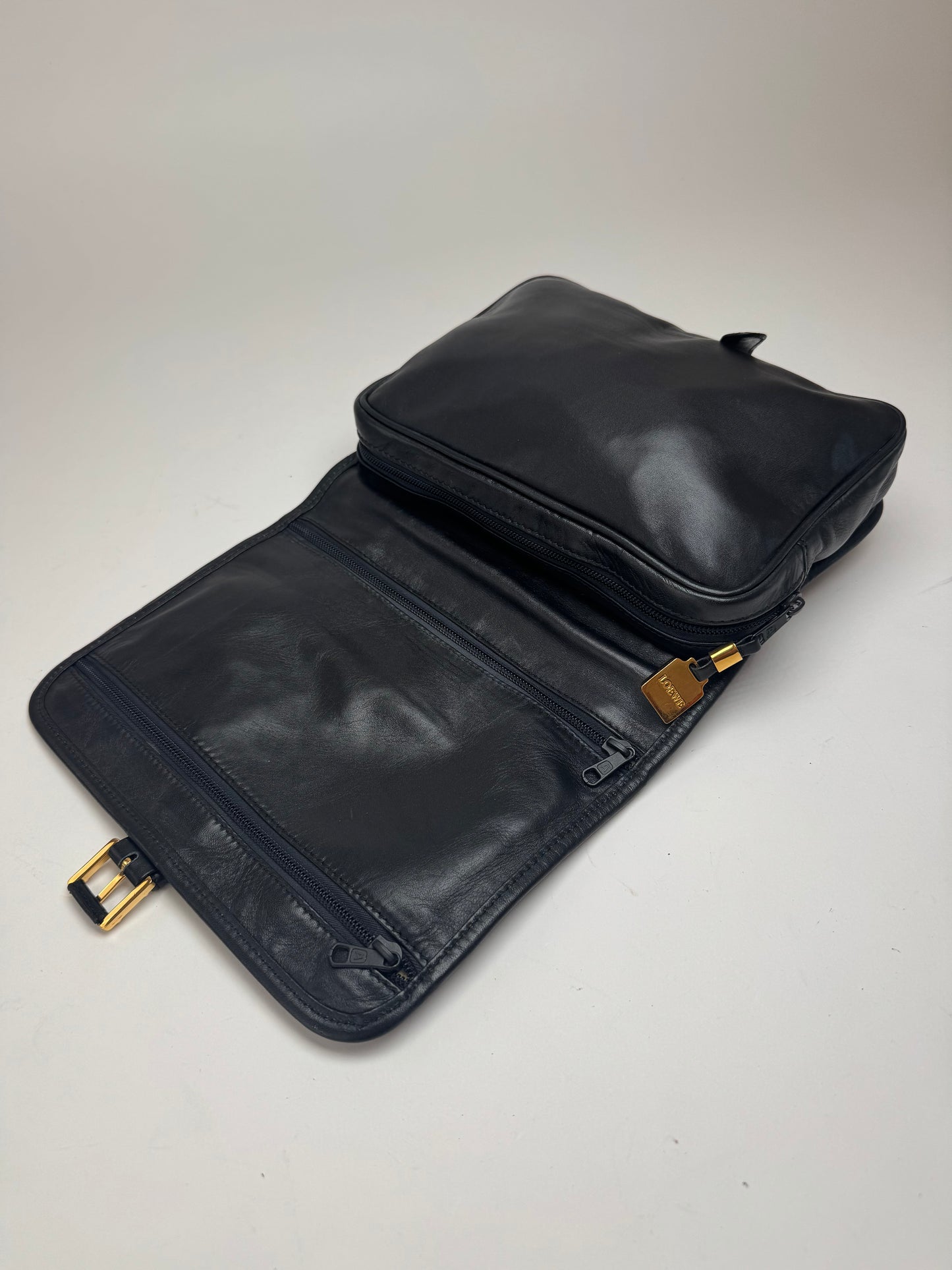 Vintage Loewe Madrid Anagram Leather Clutch Black