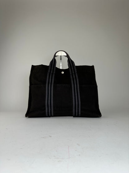 Vintage Hermes Fourre Tout Canvas Tote Bag Black Grey