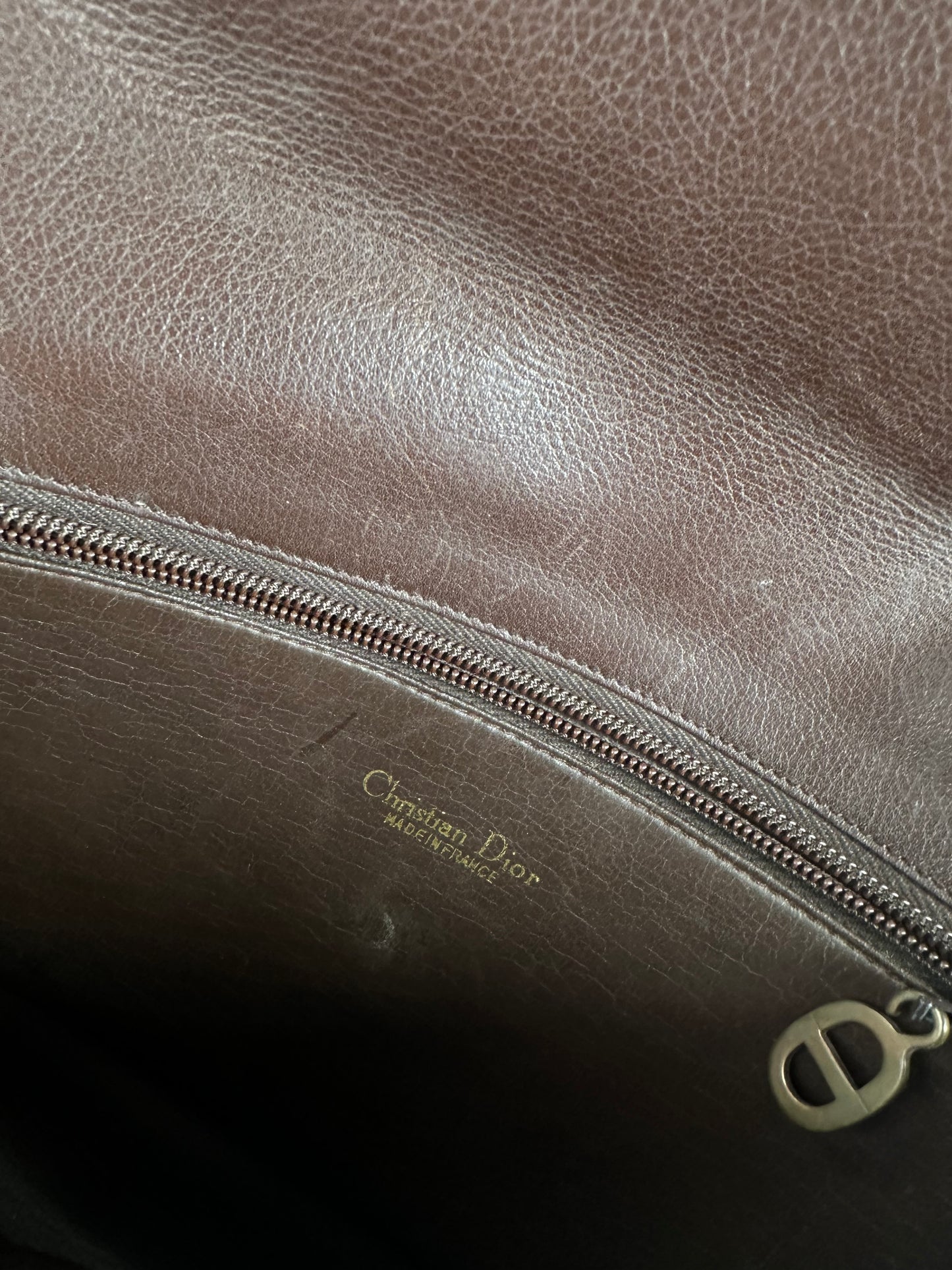 Vintage Dior Structured Leather Crossbody Bag Dark Brown Gold