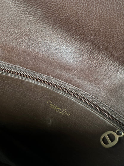 Vintage Dior Structured Leather Crossbody Bag Dark Brown Gold