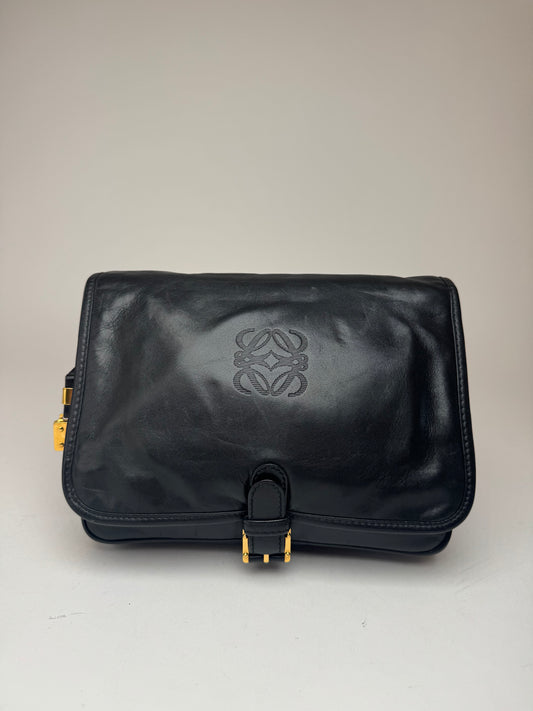 Vintage Loewe Madrid Anagram Leather Clutch Black