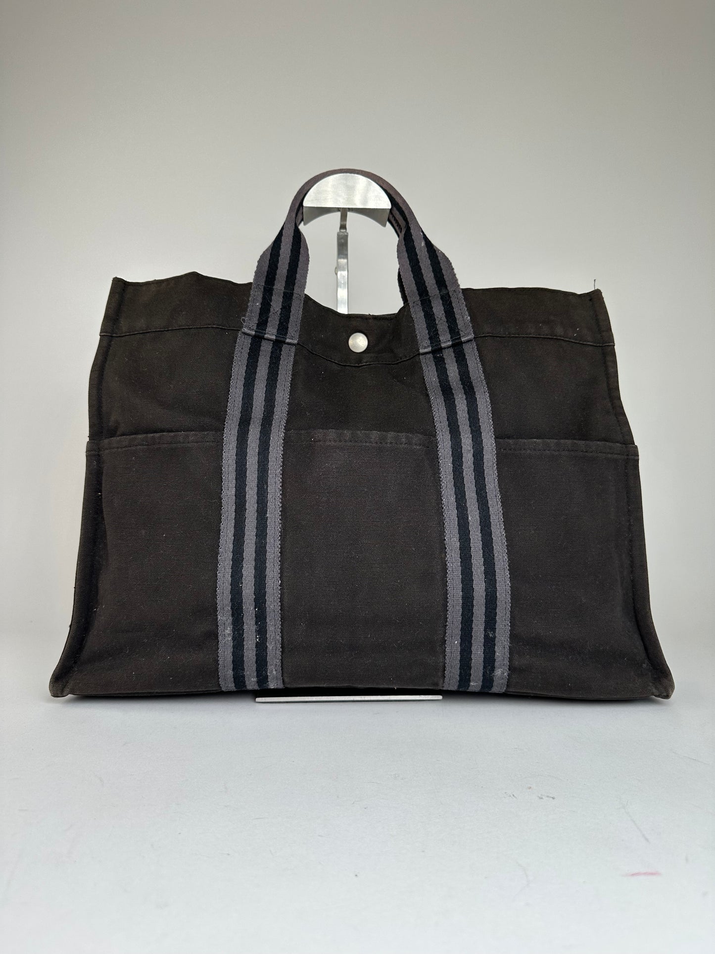 Vintage Hermes Fourre Tout Canvas Tote Bag Black Grey